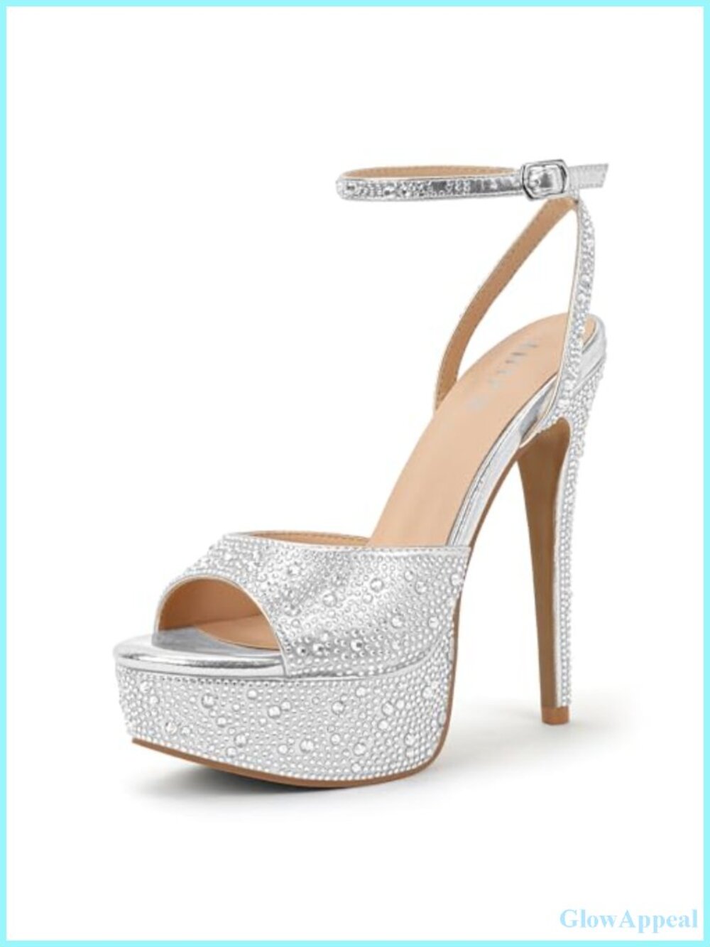 Rhinestone Platform Peep Toe Stiletto Heels Ankle Strap Formal Sandals